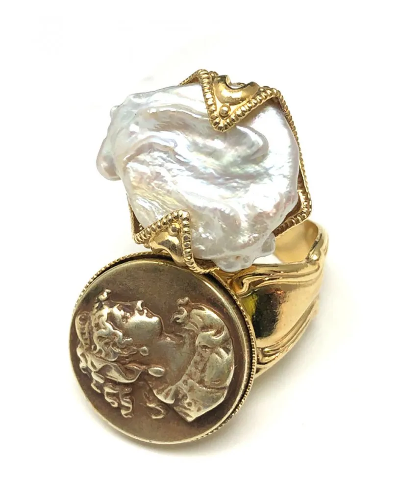 ANILLOS DE MUJER GRANDES DE MONEDAS Y PERLAS ALTA BISUTERIA 