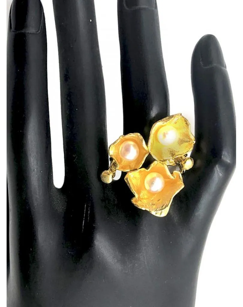 ANILLOS MUJER DORADOS CON PERLAS GRANDES ESPECIAL INVITADA