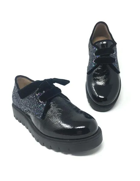 blucher charol negro con gliter