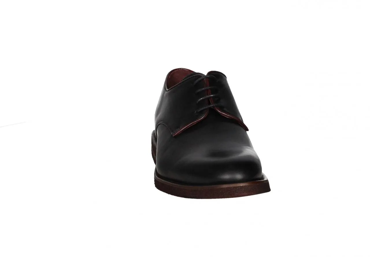 Blucher Liso Piel Negro Vivos y Piso Burdeos