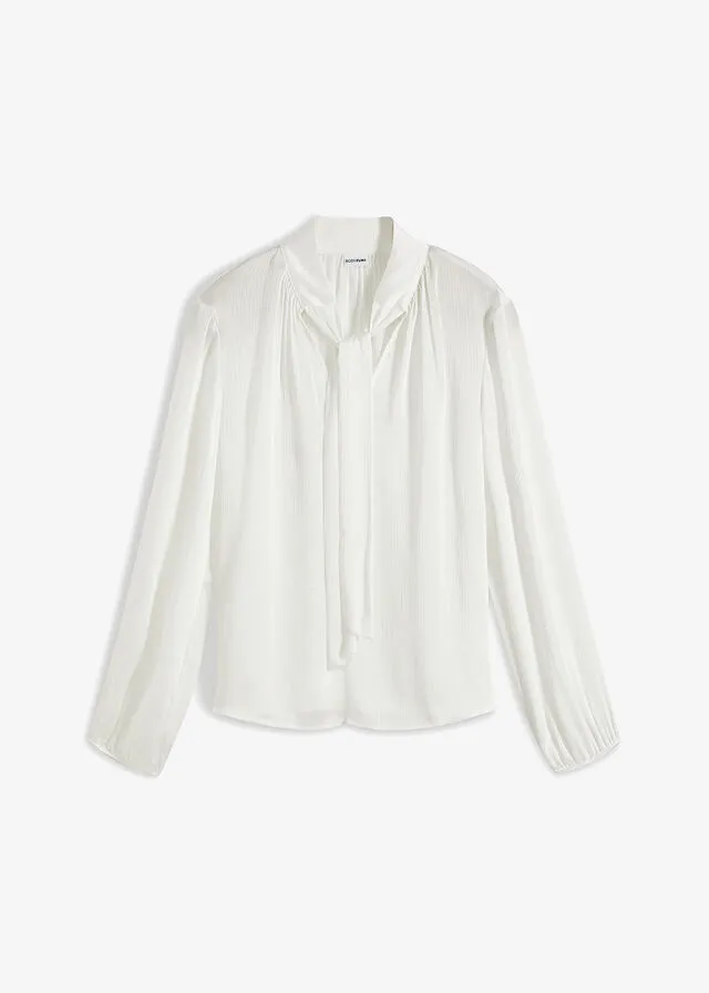 Blusa de gasa con lazo Blanco lana