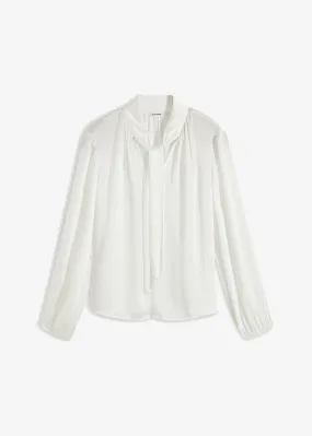 Blusa de gasa con lazo Blanco lana