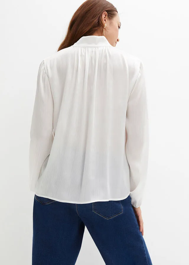 Blusa de gasa con lazo Blanco lana