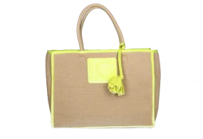 Bolso Rafia Tostado Con Detalles Verde Logo Pasta Lc