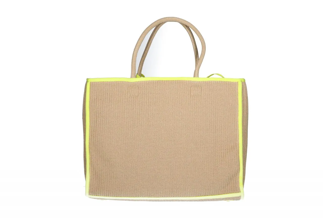 Bolso Rafia Tostado Con Detalles Verde Logo Pasta Lc