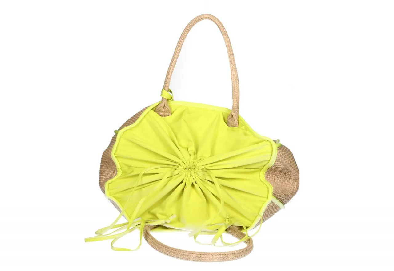 Bolso Rafia Tostado Con Detalles Verde Logo Pasta Lc