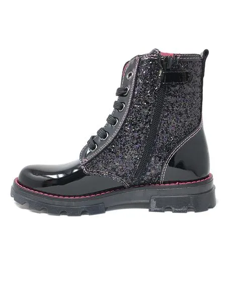 bota pablosky charol negro con glitter