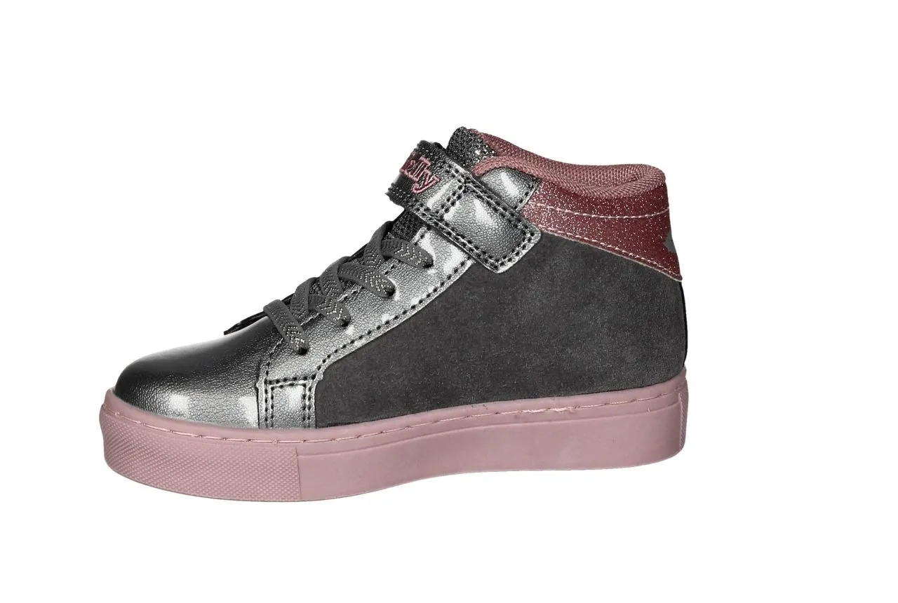 Bota Velcro Charol/nobuck Gris Lateral MuÑequita Vestidos