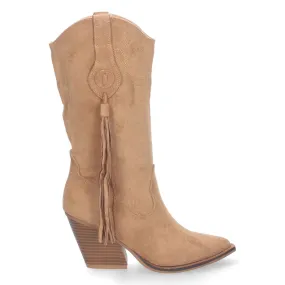 Botas cowboy con flecos y tacon campero mujer color marron