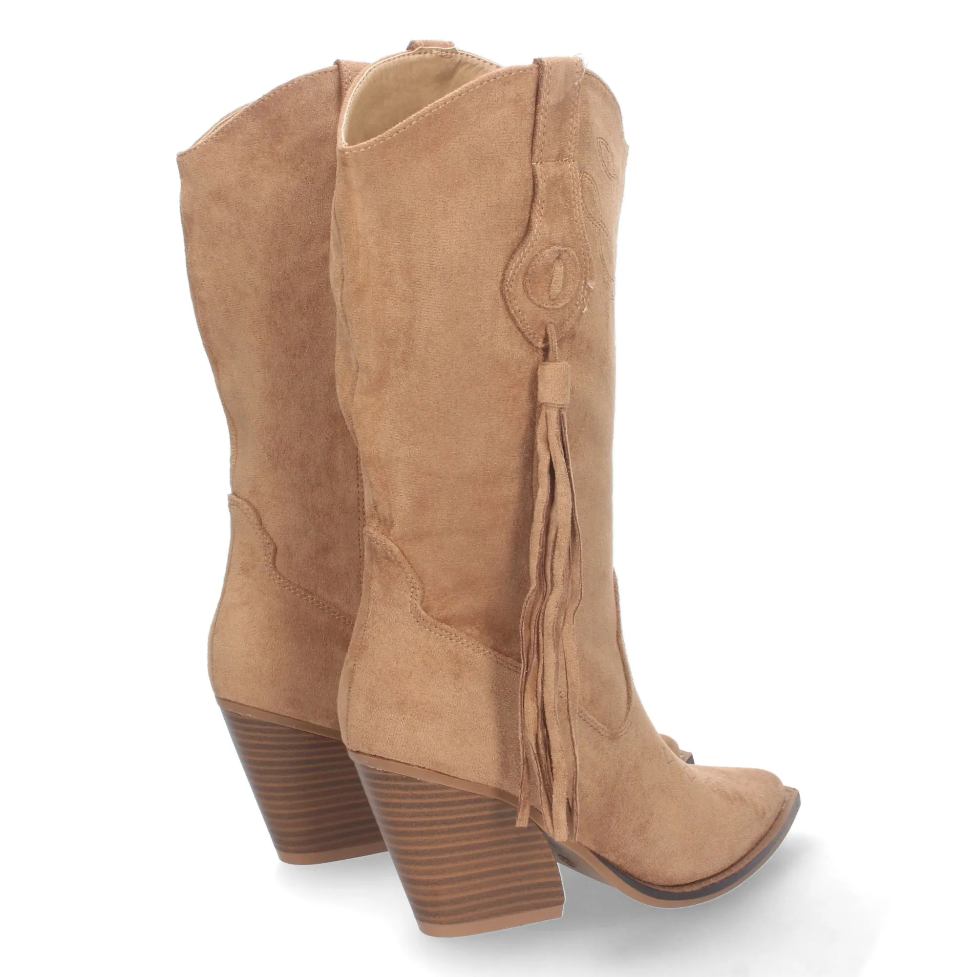 Botas cowboy con flecos y tacon campero mujer color marron