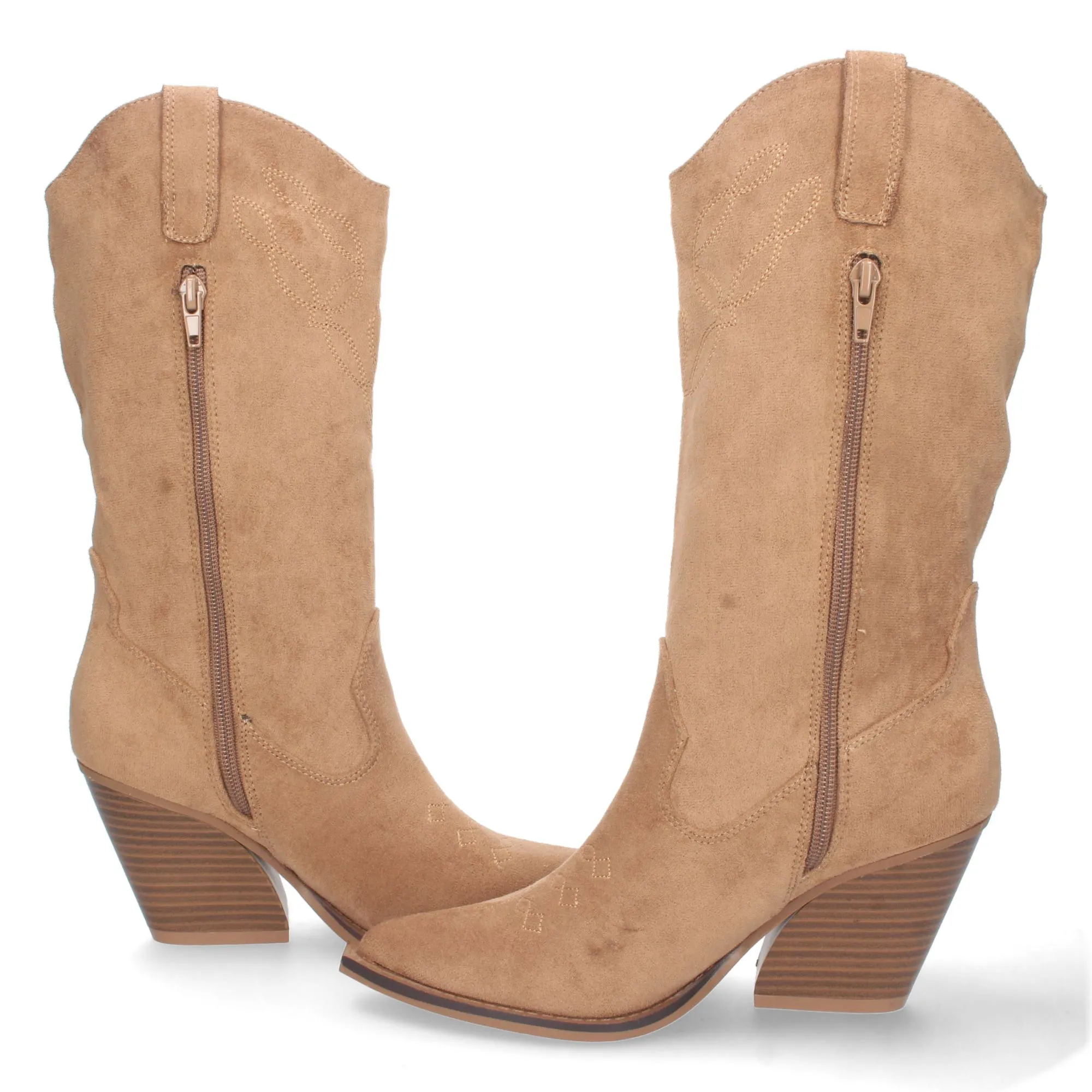 Botas cowboy con flecos y tacon campero mujer color marron