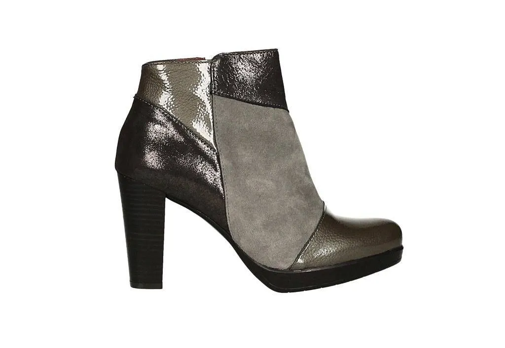 Botin Gris Charol/serraje/piel Piezas Con Cremallera