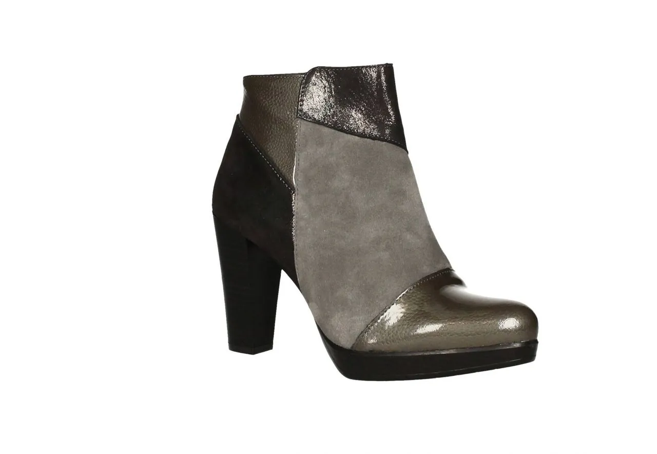 Botin Gris Charol/serraje/piel Piezas Con Cremallera