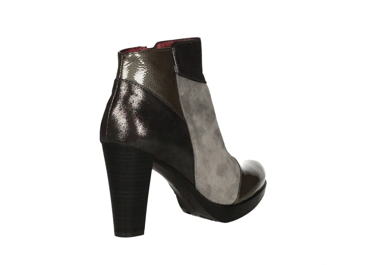 Botin Gris Charol/serraje/piel Piezas Con Cremallera