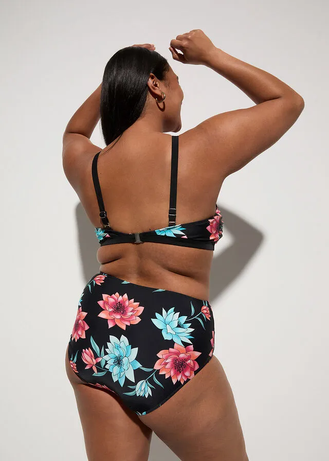 Braguita de bikini de secado rápido Negro de flores