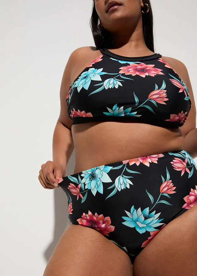 Braguita de bikini de secado rápido Negro de flores