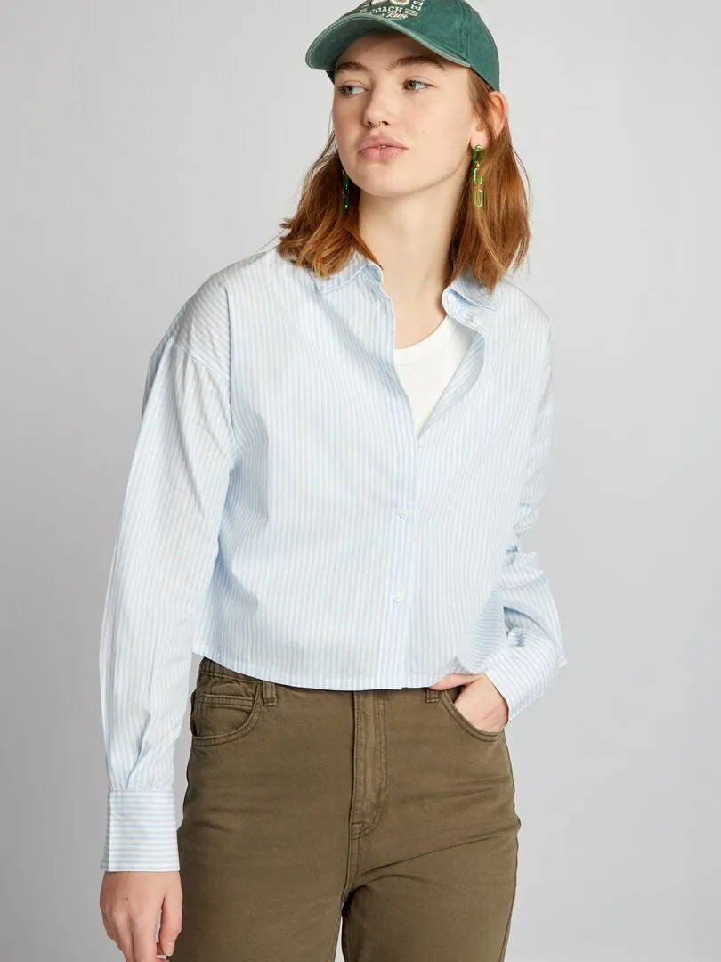 Camisa cropped de popelina - AZUL