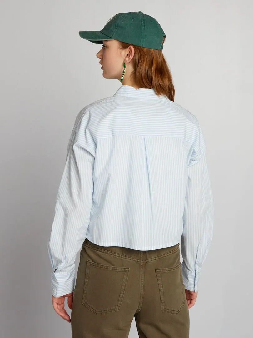 Camisa cropped de popelina - AZUL