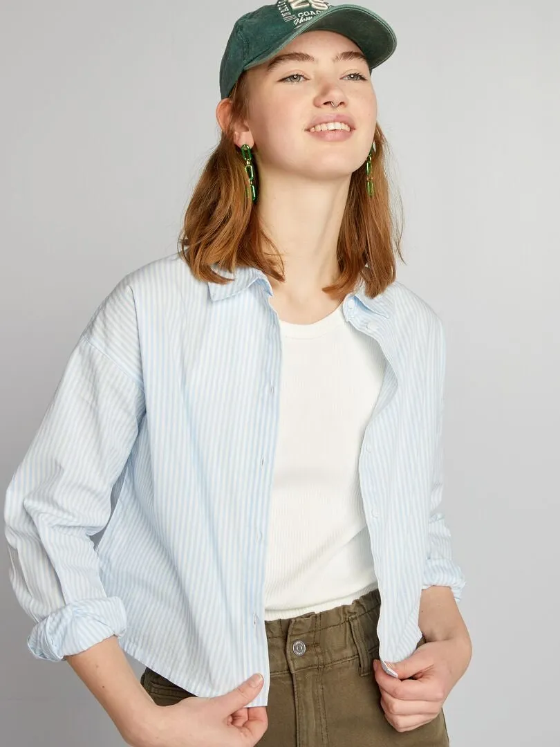 Camisa cropped de popelina - AZUL