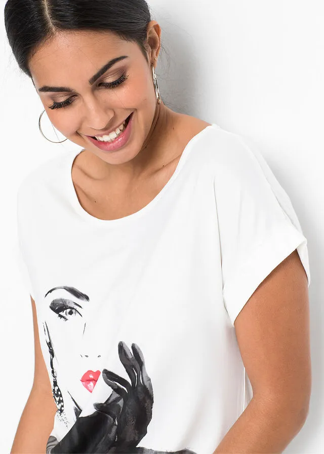 Camiseta con estampado de foto Blanco estampado