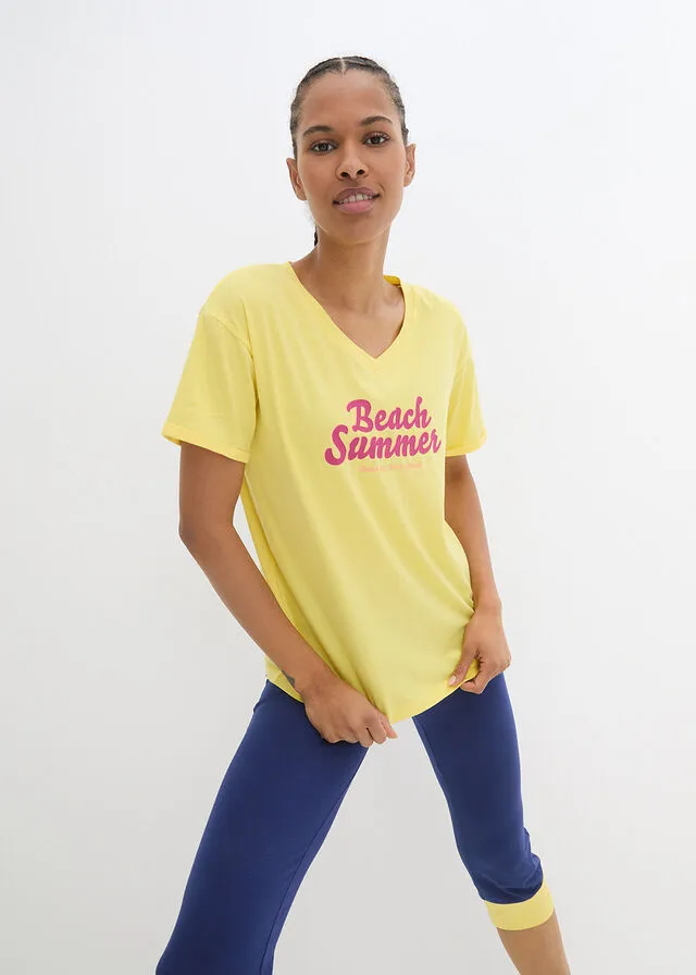 Camiseta deportiva con estampado Amarillo suave estampado