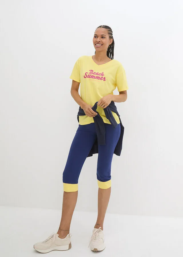 Camiseta deportiva con estampado Amarillo suave estampado