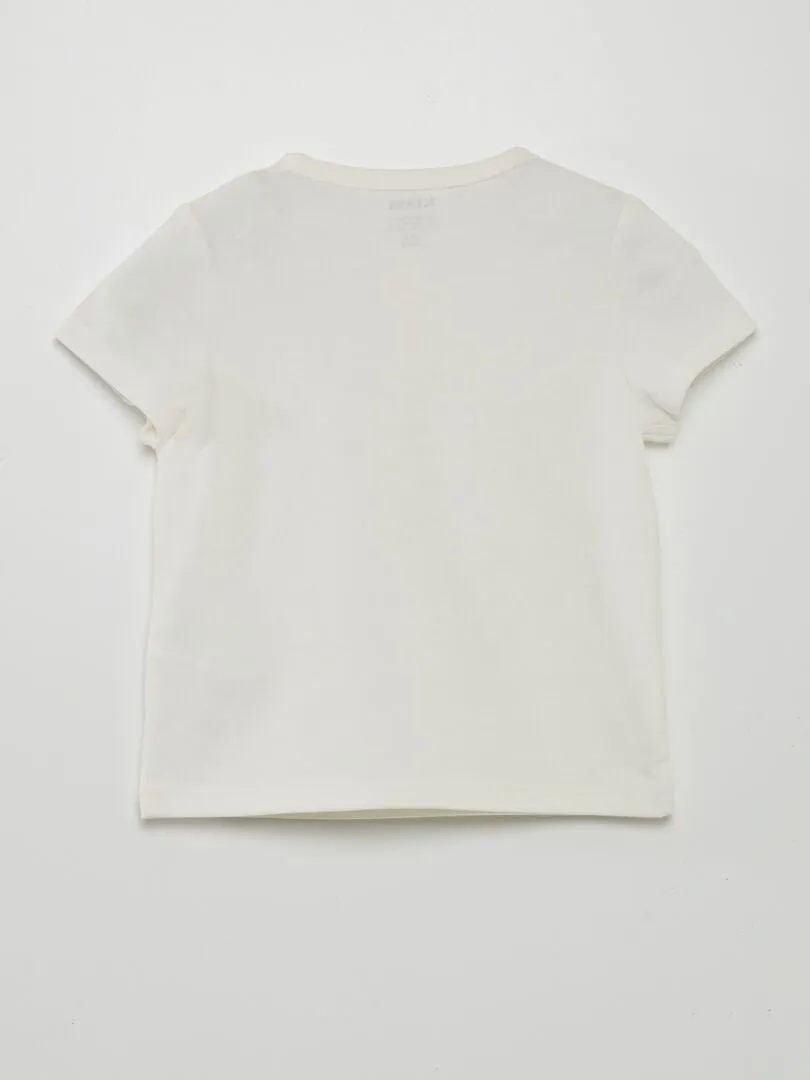 Camiseta lisa con cuello abotonado - BLANCO