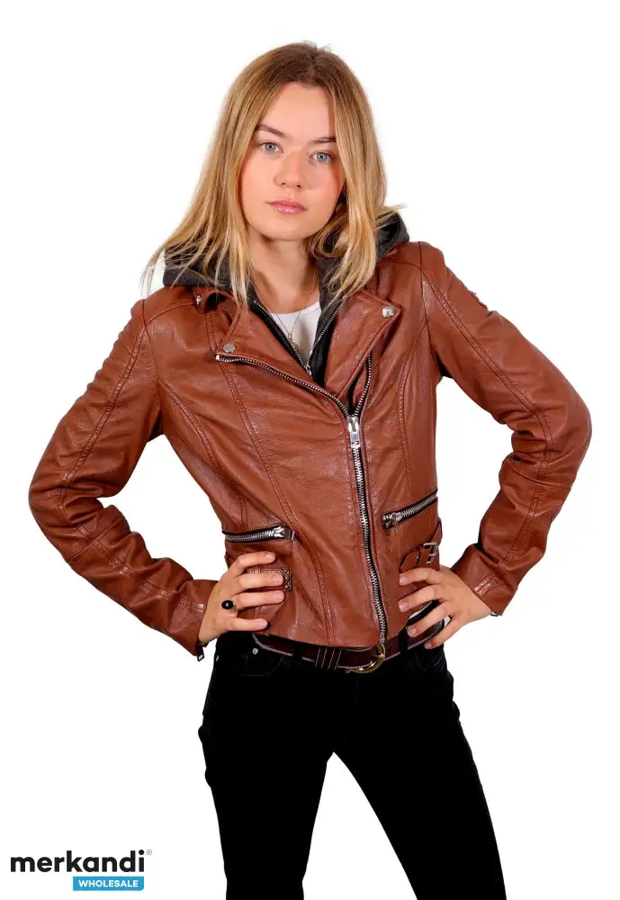 Chaqueta de cuero genuino para mujer 