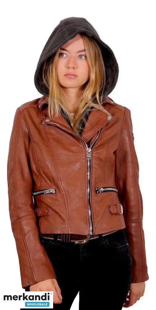 Chaqueta de cuero genuino para mujer 