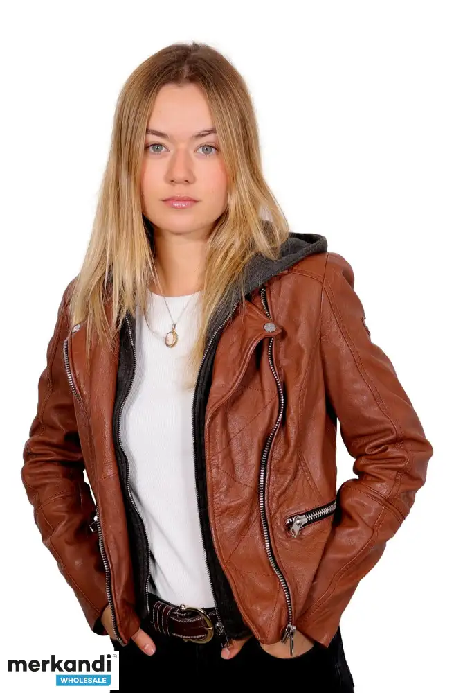 Chaqueta de cuero genuino para mujer 