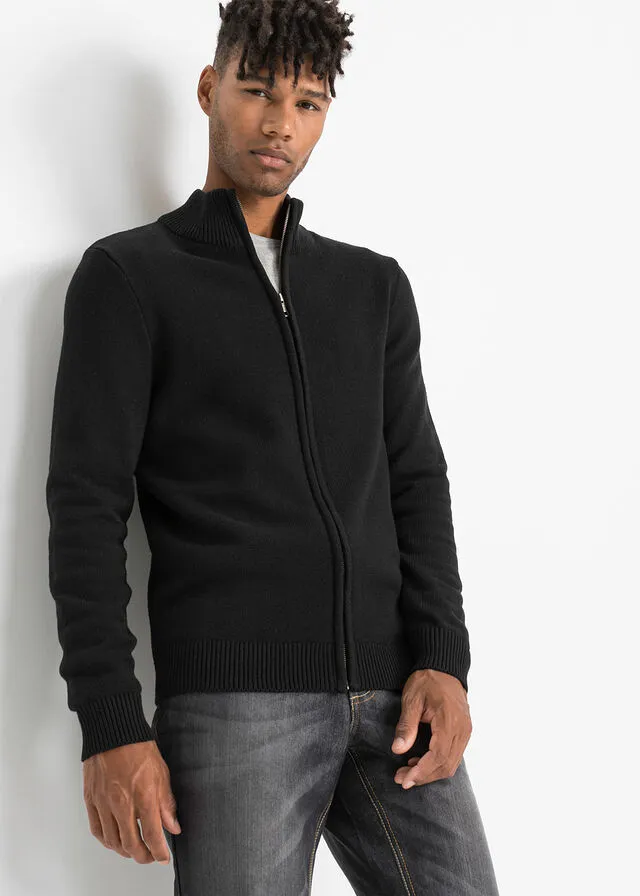 Chaqueta de punto de materiales reciclados con cuello alto Negro