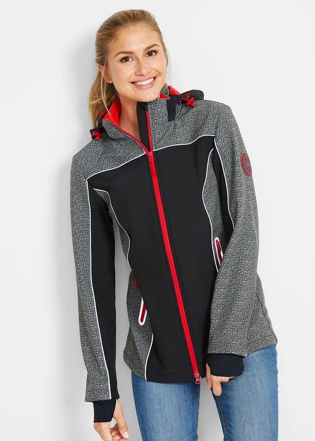 Chaqueta de softshell con detalles reflectantes Gris jaspeado/rojo granate