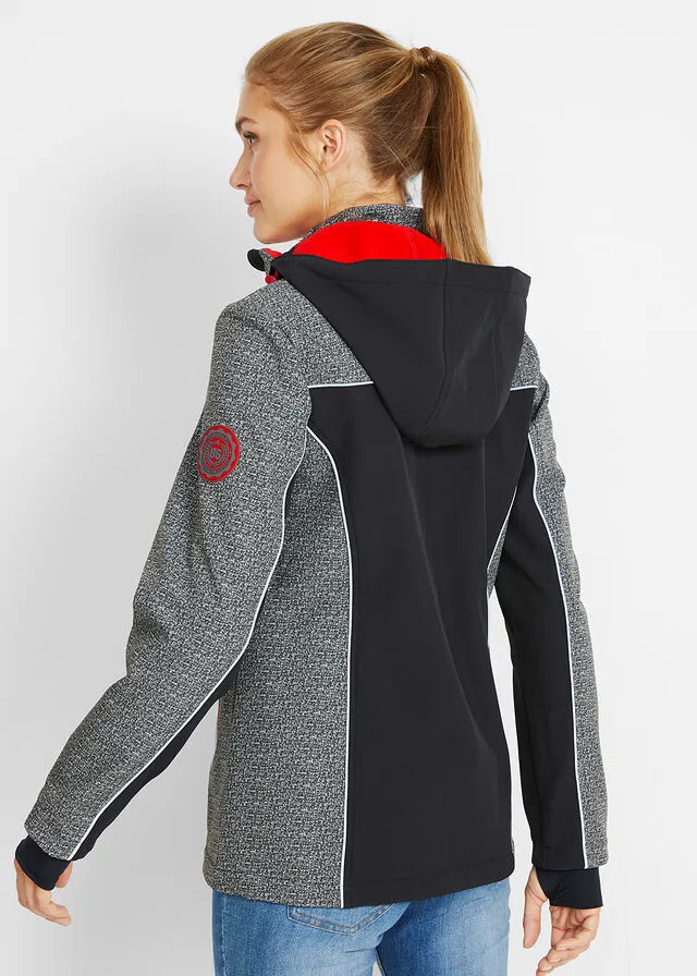 Chaqueta de softshell con detalles reflectantes Gris jaspeado/rojo granate