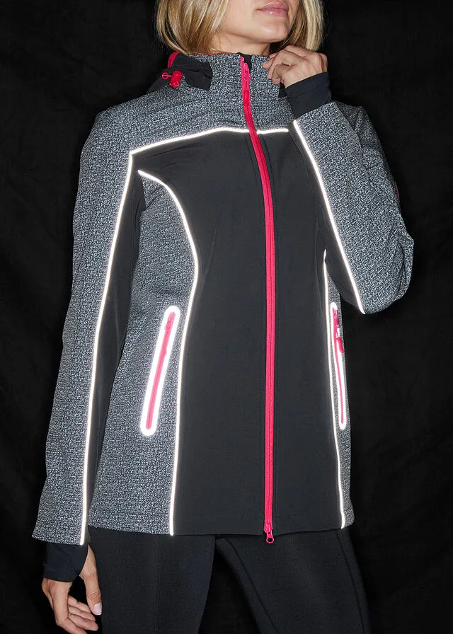 Chaqueta de softshell con detalles reflectantes Gris jaspeado/rojo granate