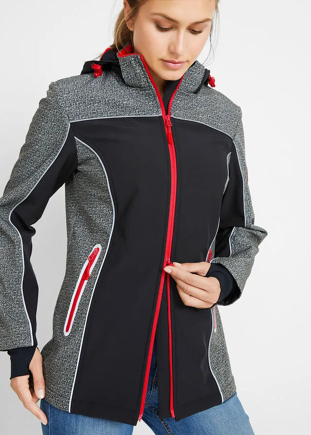 Chaqueta de softshell con detalles reflectantes Gris jaspeado/rojo granate