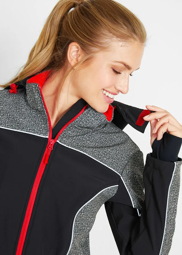 Chaqueta de softshell con detalles reflectantes Gris jaspeado/rojo granate