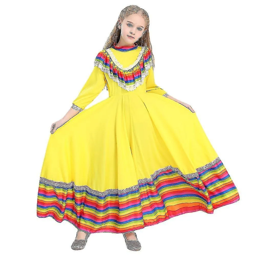 Chicas Mexicanas Vestidos Completos Traje Nacional de Danza Da De Muertos Traje Escénico Vestido Largo