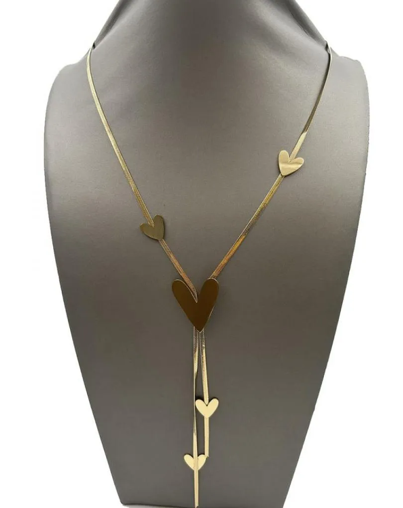 COLLARES DORADOS LARGOS Y ELEGNATES PARA MUJER, EN FORMA DE Y, CON DETALLES DE CORAZONES