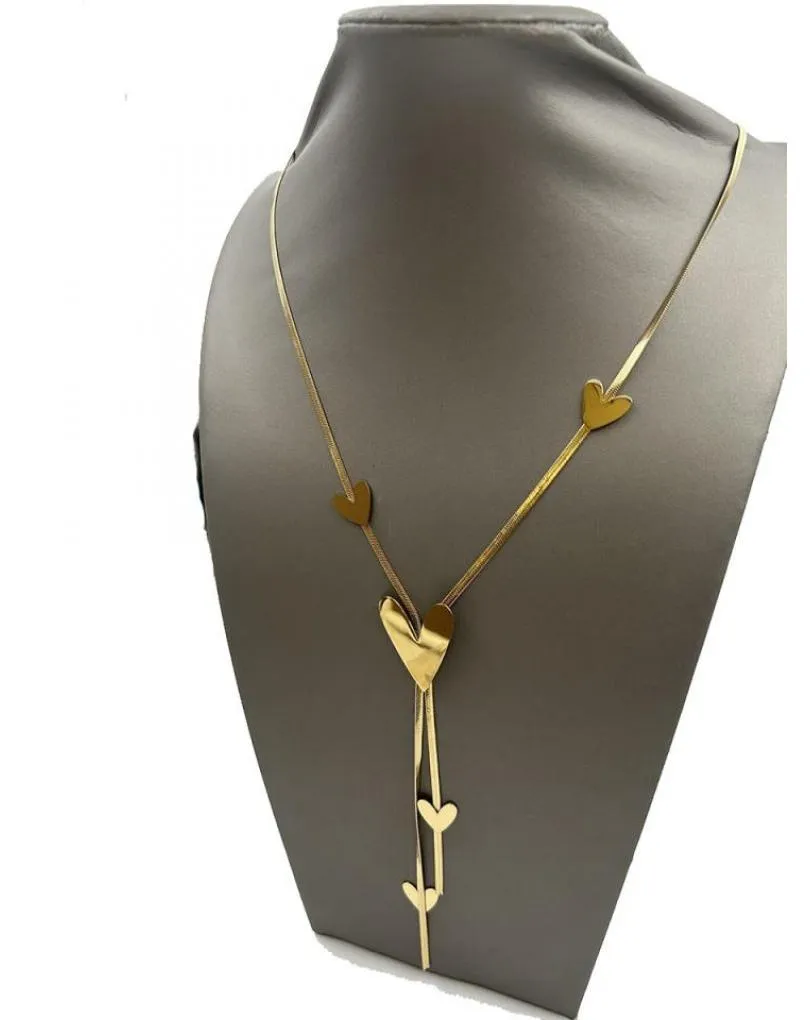 COLLARES DORADOS LARGOS Y ELEGNATES PARA MUJER, EN FORMA DE Y, CON DETALLES DE CORAZONES