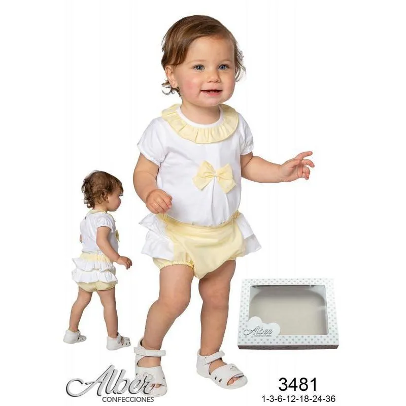 Conjunto bebe niña nata y amarillo