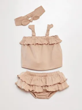 Conjunto de top + bloomer + diadema - 3 piezas - BEIGE