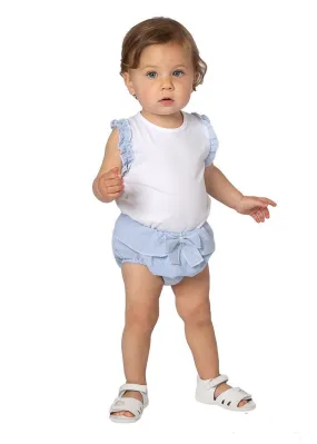 Conjunto para niña. Camiseta Blanca con detalles a rayas como la braguita