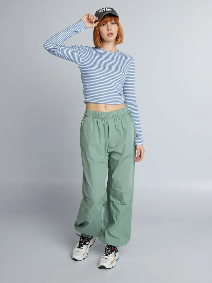 Crop top de canalé a rayas - AZUL