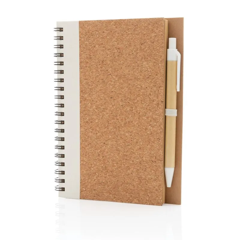 Cuaderno espiral de corcho con bolígrafo