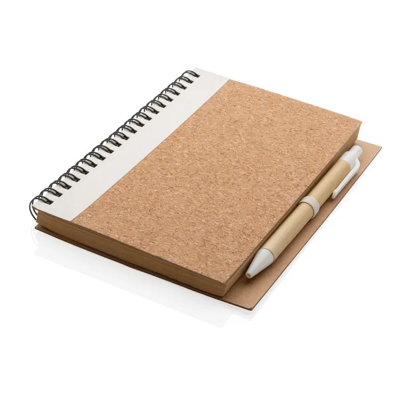 Cuaderno espiral de corcho con bolígrafo