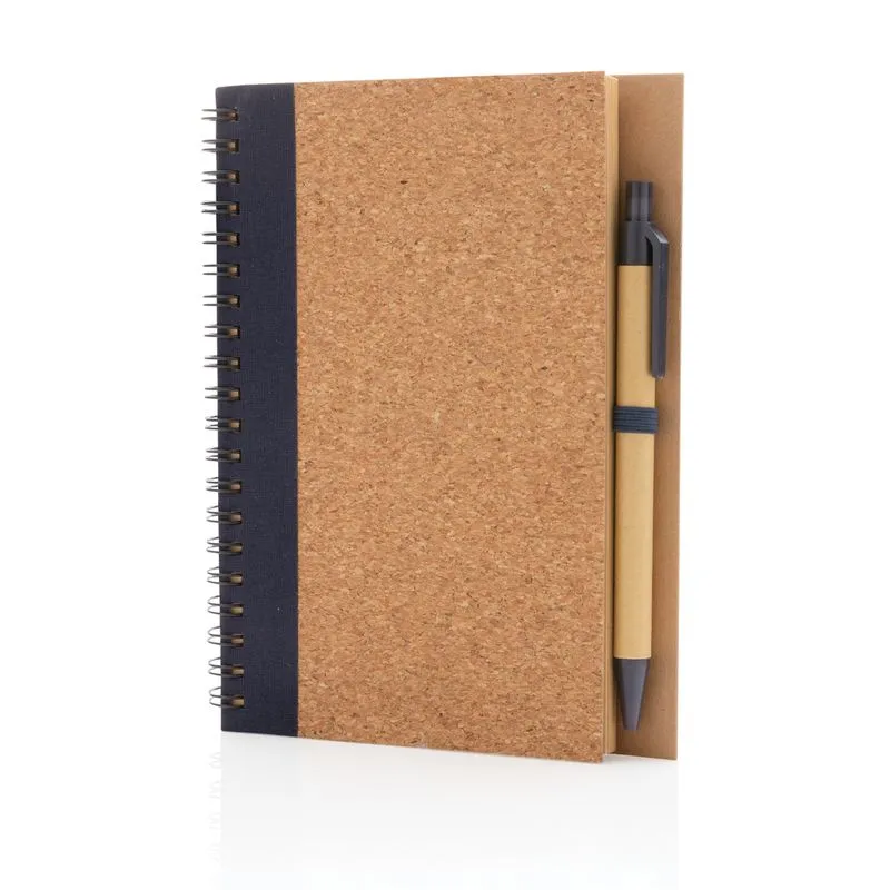 Cuaderno espiral de corcho con bolígrafo