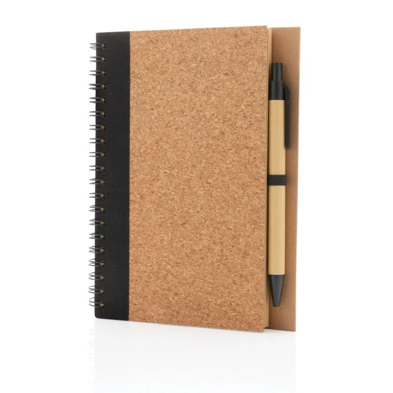 Cuaderno espiral de corcho con bolígrafo