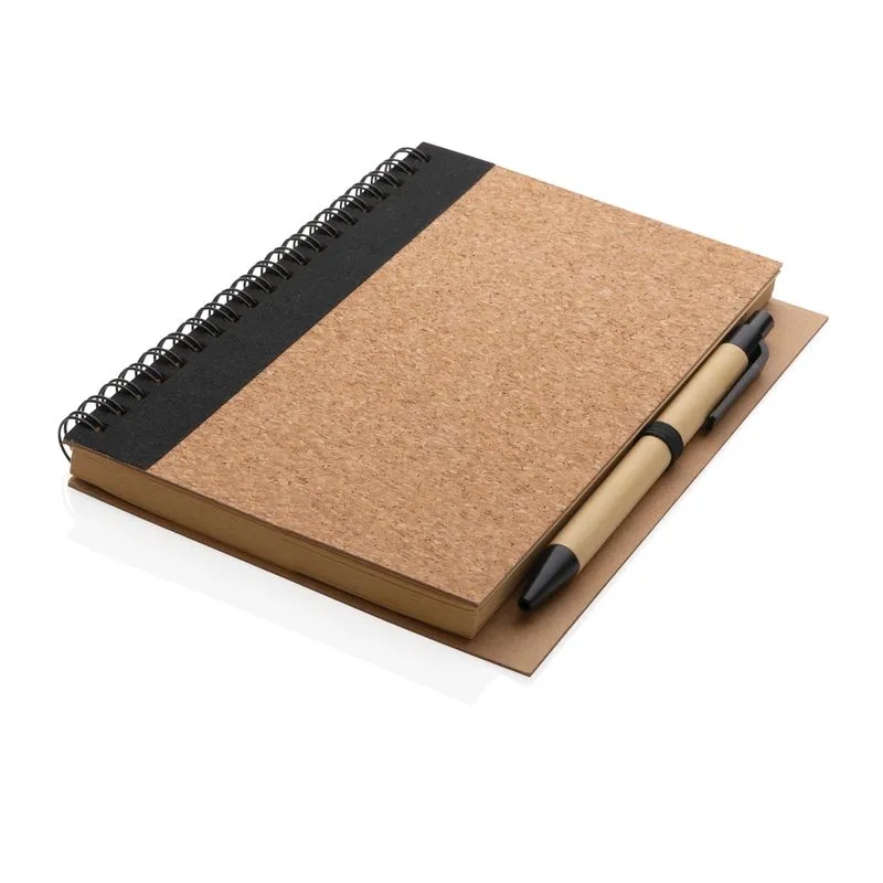 Cuaderno espiral de corcho con bolígrafo