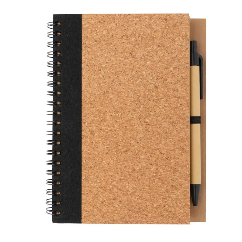 Cuaderno espiral de corcho con bolígrafo