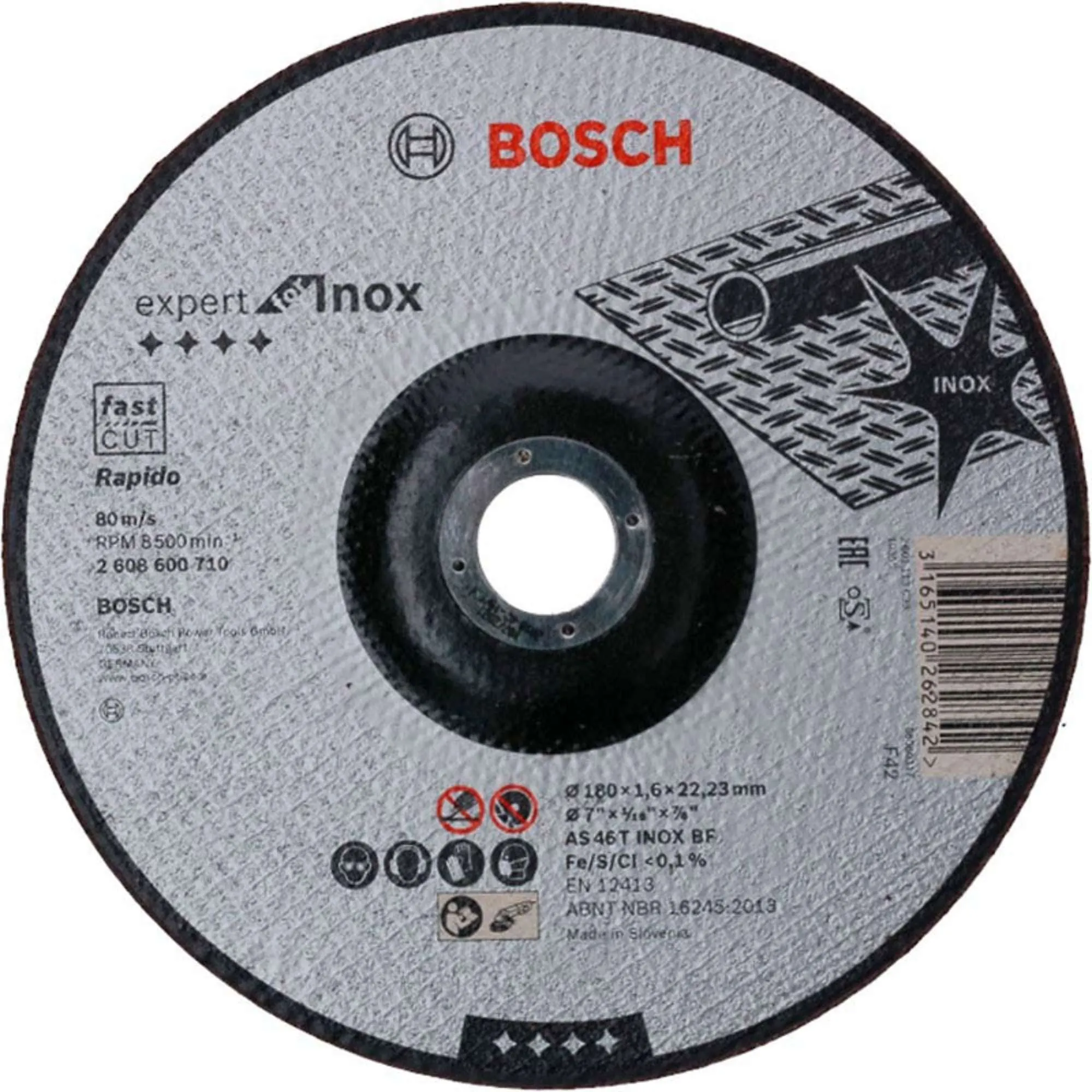Disco Bosch de corte Experto para Inox 7"x1.6X22.23 centro deprimido